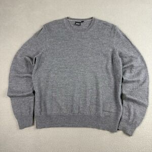 Mens Hugo Boss Small Grey 100% Wool Knit Pullover Sweater Preppy Comfort